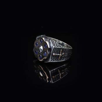 925 Sterling Silver Sapphire Rotating Sword Ring for Men - Sapphire and 925 Sterling Silver Ring - Birthday Gifts - 4