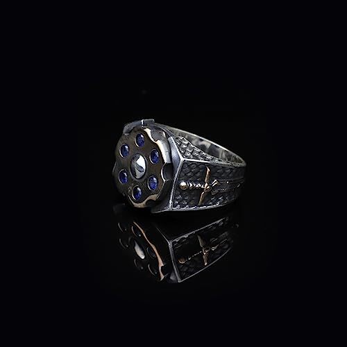 925 Sterling Silver Sapphire Rotating Sword Ring for Men - Sapphire and 925 Sterling Silver Ring - Birthday Gifts - 4