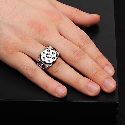 925 Sterling Silver Sapphire Rotating Sword Ring for Men - Sapphire and 925 Sterling Silver Ring - Birthday Gifts - 2