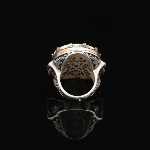 925 Sterling Silver Vintage Ring with White Turquoise - Large Oval Stone, Polished Men's Engagement Ring, Handmade with Engraving, Silver Polishing Cloth Gift Included - 2