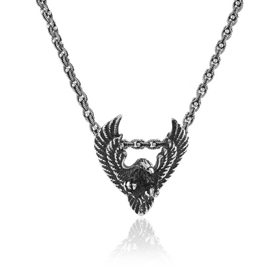 925K Sterling Silver Eagle Necklace,Men İnitial Necklace,Engraved Necklace for Men,Men Necklace,Gift for Him,Gift Her - 1