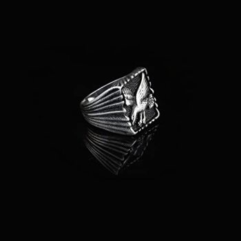 925K Sterling Silver Eagle Ring, Oxidized Eagle,Custom Mens Signet Ring, Oxidized Signet - 7
