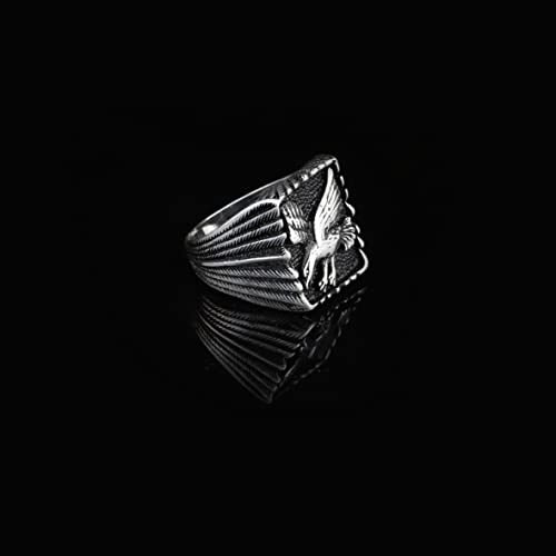 925K Sterling Silver Eagle Ring, Oxidized Eagle,Custom Mens Signet Ring, Oxidized Signet - 7