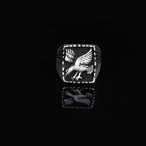 925K Sterling Silver Eagle Ring, Oxidized Eagle,Custom Mens Signet Ring, Oxidized Signet - 5