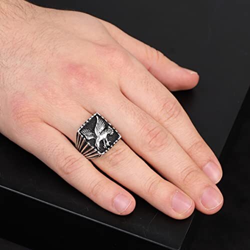 925K Sterling Silver Eagle Ring, Oxidized Eagle,Custom Mens Signet Ring, Oxidized Signet - 2