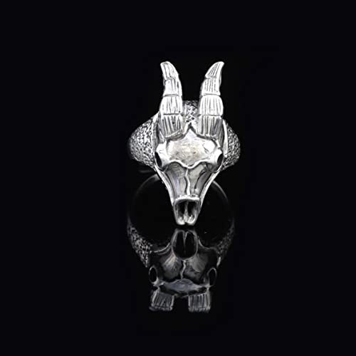 925K Sterling Silver Goat Ring, Goat Skull Ring Men, Biker, Animal Majestic Ram Silver Men Jewelry, Gift for Husband - 7