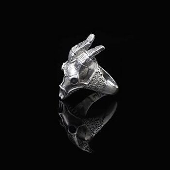 925K Sterling Silver Goat Ring, Goat Skull Ring Men, Biker, Animal Majestic Ram Silver Men Jewelry, Gift for Husband - 4