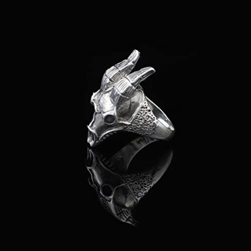 925K Sterling Silver Goat Ring, Goat Skull Ring Men, Biker, Animal Majestic Ram Silver Men Jewelry, Gift for Husband - 4