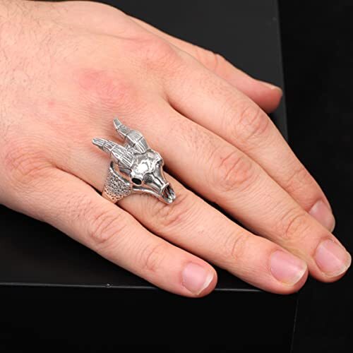 925K Sterling Silver Goat Ring, Goat Skull Ring Men, Biker, Animal Majestic Ram Silver Men Jewelry, Gift for Husband - 2
