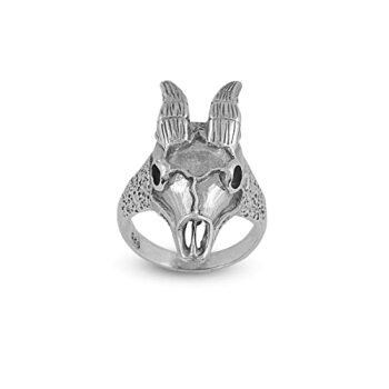 925K Sterling Silver Goat Ring, Goat Skull Ring Men, Biker, Animal Majestic Ram Silver Men Jewelry, Gift for Husband - 1
