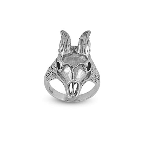 925K Sterling Silver Goat Ring, Goat Skull Ring Men, Biker, Animal Majestic Ram Silver Men Jewelry, Gift for Husband - 1