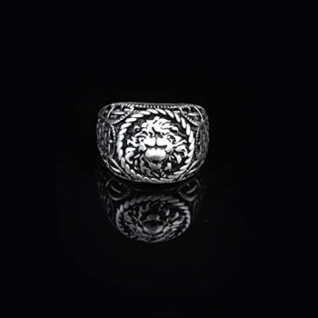 925K Sterling Silver Lion Ring Men,Lion Signet Ring, Oxidized Silver, Wild, Engraved, Gift for Him - 7