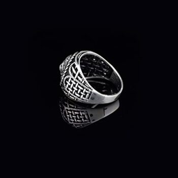 925K Sterling Silver Lion Ring Men,Lion Signet Ring, Oxidized Silver, Wild, Engraved, Gift for Him - 6