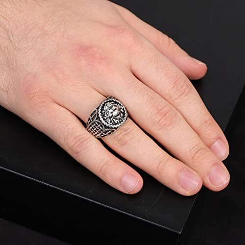 925K Sterling Silver Lion Ring Men,Lion Signet Ring, Oxidized Silver, Wild, Engraved, Gift for Him - 2