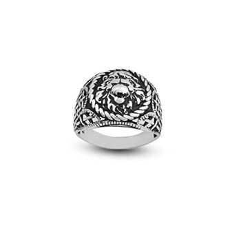 925K Sterling Silver Lion Ring Men,Lion Signet Ring, Oxidized Silver, Wild, Engraved, Gift for Him - 1