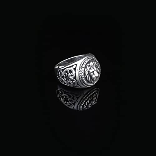 925K Sterling Silver Lion Ring, Lion Signet Ring Men, Oxidized Silver, Wild, Gift for Him - 7