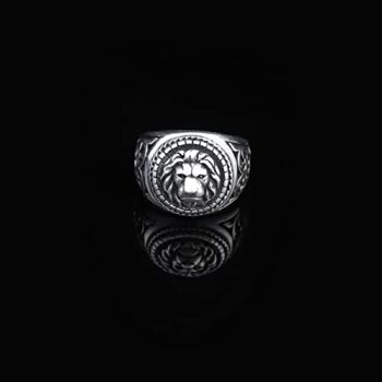 925K Sterling Silver Lion Ring, Lion Signet Ring Men, Oxidized Silver, Wild, Gift for Him - 5