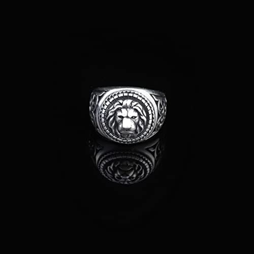 925K Sterling Silver Lion Ring, Lion Signet Ring Men, Oxidized Silver, Wild, Gift for Him - 5