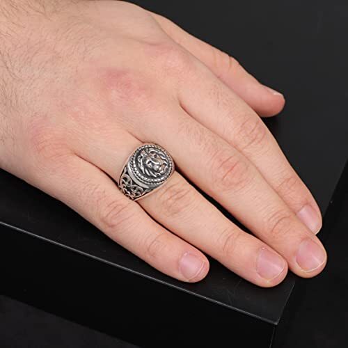 925K Sterling Silver Lion Ring, Lion Signet Ring Men, Oxidized Silver, Wild, Gift for Him - 2
