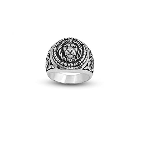925K Sterling Silver Lion Ring, Lion Signet Ring Men, Oxidized Silver, Wild, Gift for Him - 1