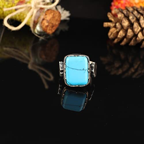 925K Sterling Silver Mens Turquoise Ring, Turquoise Mens Ring, Handcrafted Ottoman, Turkish handmade, Gift for Him - 7
