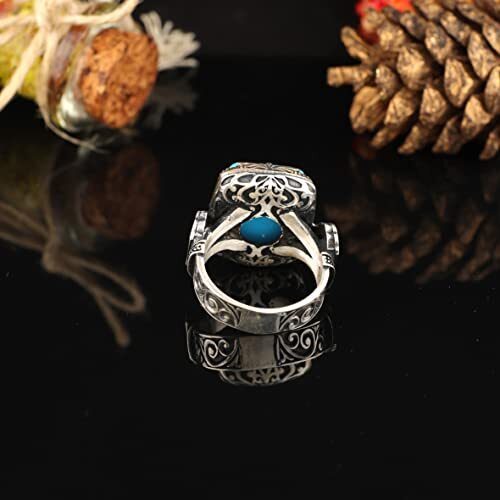 925K Sterling Silver Mens Turquoise Ring, Turquoise Mens Ring, Handcrafted Ottoman, Turkish handmade, Gift for Him - 4