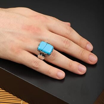925K Sterling Silver Mens Turquoise Ring, Turquoise Mens Ring, Handcrafted Ottoman, Turkish handmade, Gift for Him - 2