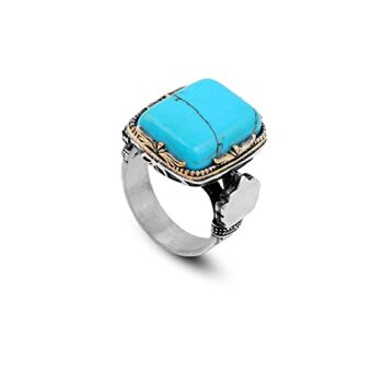 925K Sterling Silver Mens Turquoise Ring, Turquoise Mens Ring, Handcrafted Ottoman, Turkish handmade, Gift for Him - 1