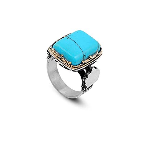 925K Sterling Silver Mens Turquoise Ring, Turquoise Mens Ring, Handcrafted Ottoman, Turkish handmade, Gift for Him - 1