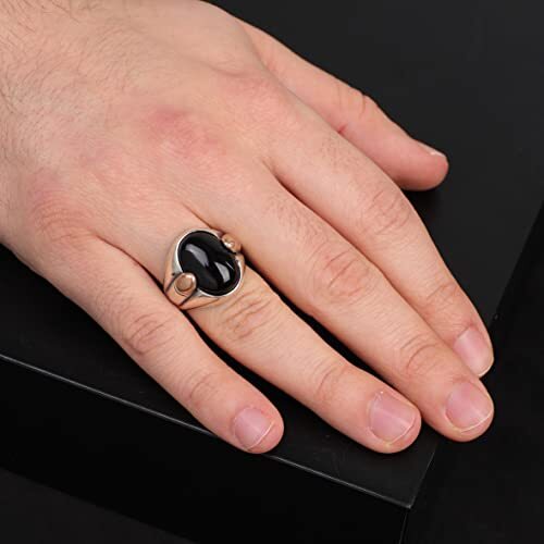 925K Sterling Silver Onyx Ring, Onyx Stone Ring, Natural Black Stone, Bullet, Men Sterling, Gift for Him - 2