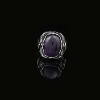 925K Sterling Silver Purple Sapphire Ring,Ottoman,Gemstone Ring for Men,Mens Solitaire, Purple Stone,Gift for Him - 7
