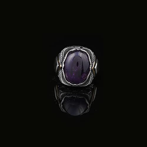 925K Sterling Silver Purple Sapphire Ring,Ottoman,Gemstone Ring for Men,Mens Solitaire, Purple Stone,Gift for Him - 7