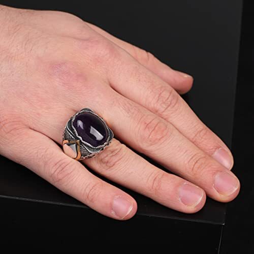 925K Sterling Silver Purple Sapphire Ring,Ottoman,Gemstone Ring for Men,Mens Solitaire, Purple Stone,Gift for Him - 2