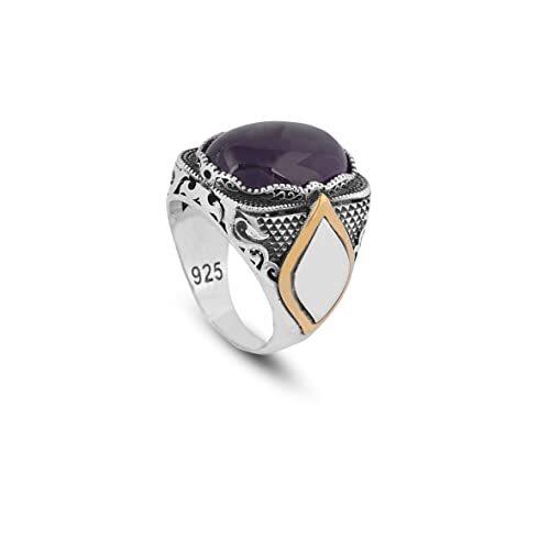 925K Sterling Silver Purple Sapphire Ring,Ottoman,Gemstone Ring for Men,Mens Solitaire, Purple Stone,Gift for Him - 1