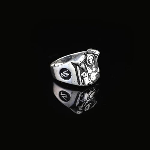 925K Sterling Silver Skull Ring, Mens Skull Ring, Ice Hockey, Oxidized Silver, Custom Engraved, Anniversary, Memorial - 7