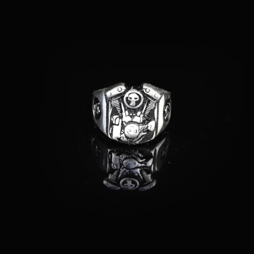 925K Sterling Silver Skull Ring, Mens Skull Ring, Ice Hockey, Oxidized Silver, Custom Engraved, Anniversary, Memorial - 5