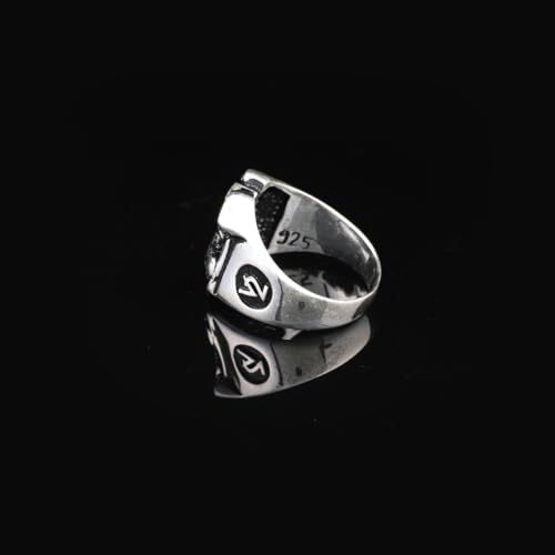 925K Sterling Silver Skull Ring, Mens Skull Ring, Ice Hockey, Oxidized Silver, Custom Engraved, Anniversary, Memorial - 4