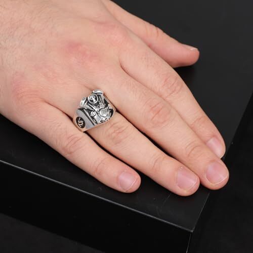 925K Sterling Silver Skull Ring, Mens Skull Ring, Ice Hockey, Oxidized Silver, Custom Engraved, Anniversary, Memorial - 2
