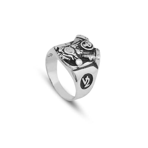 925K Sterling Silver Skull Ring, Mens Skull Ring, Ice Hockey, Oxidized Silver, Custom Engraved, Anniversary, Memorial - 1