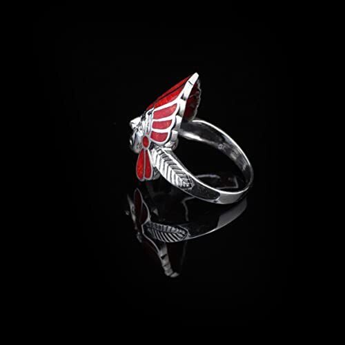 American Indian Chief Handmade Silver Men Ring, Red American Chief Sterling Silver Men Jewelry, Biker Ring, Memorial Gift - 6