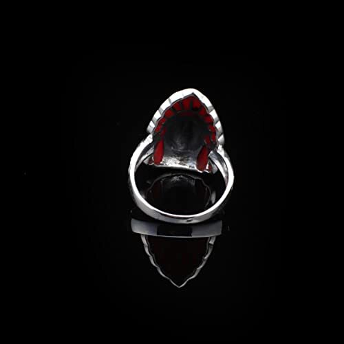 American Indian Chief Handmade Silver Men Ring, Red American Chief Sterling Silver Men Jewelry, Biker Ring, Memorial Gift - 4