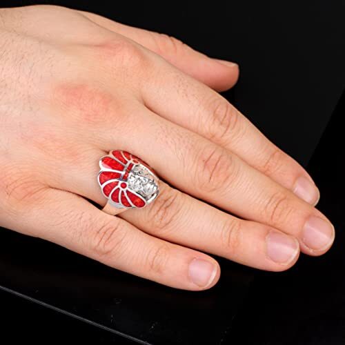 American Indian Chief Handmade Silver Men Ring, Red American Chief Sterling Silver Men Jewelry, Biker Ring, Memorial Gift - 2