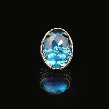 Aquamarine Ring - Oval Stone Large Gemstone Ring for Men Vintage Ottoman Handmade 925 Sterling Silver Rings with Silver Polishing Cloth Gift - 3