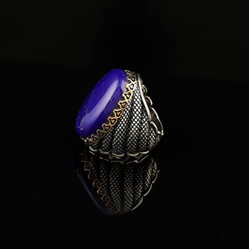 Blue Sapphire Ring Mens, Sapphire Ring Vintage, Ottoman, Men's Jewelry, Gift for Him, 925k Sterling Silver - 6
