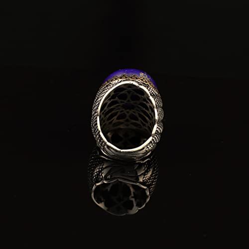 Blue Sapphire Ring Mens, Sapphire Ring Vintage, Ottoman, Men's Jewelry, Gift for Him, 925k Sterling Silver - 4