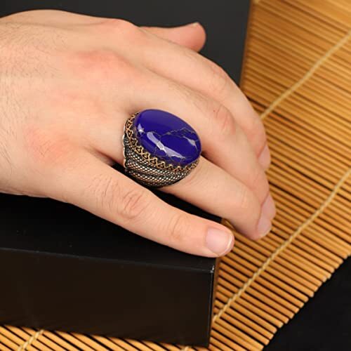 Blue Sapphire Ring Mens, Sapphire Ring Vintage, Ottoman, Men's Jewelry, Gift for Him, 925k Sterling Silver - 2