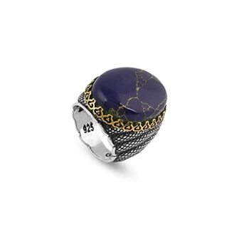 Blue Sapphire Ring Mens, Sapphire Ring Vintage, Ottoman, Men's Jewelry, Gift for Him, 925k Sterling Silver - 1