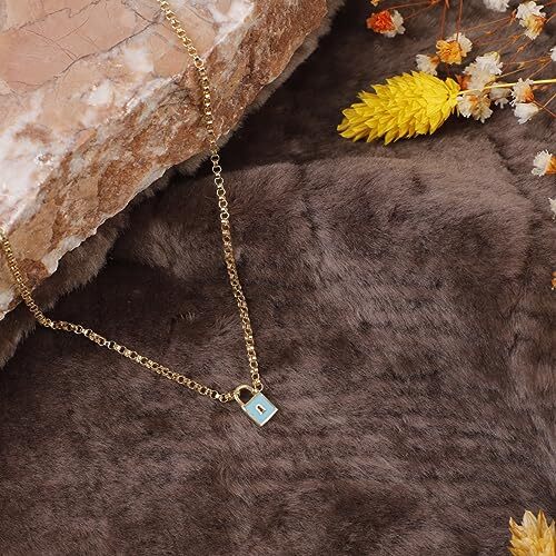 Gold Plated and Sterling Silver Lock Necklace - Lock Pendant Choker - Gold Plated and Sterling Silver for Women - Birthday Gifts for Women - 3