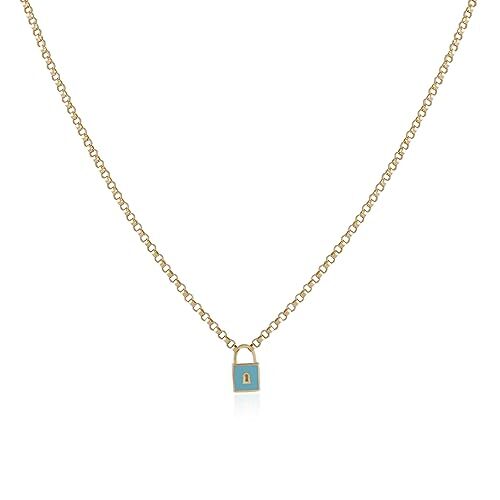 Gold Plated and Sterling Silver Lock Necklace - Lock Pendant Choker - Gold Plated and Sterling Silver for Women - Birthday Gifts for Women - 1