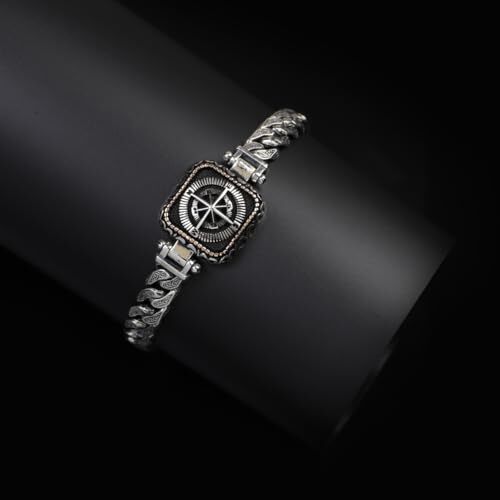 Handmade Compass Men's Bracelet, Made to Order 925 Sterling Silver Personalized Gothic Vintage Pattern Chain Bracelet with Hand-Engraved Detail - 3
